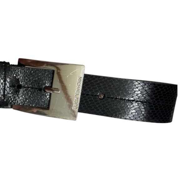 Michael Kors Black Snakeskin Embossed Leather Belt Silver Buckle Size Small - Picture 10 of 11